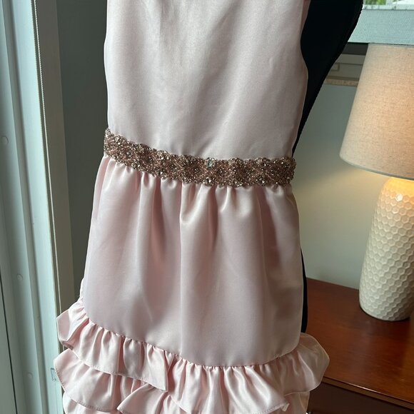 RARE EDITIONS Girls Size 6 Pink Satin Dress with Beaded Tie - Picture 2 of 5